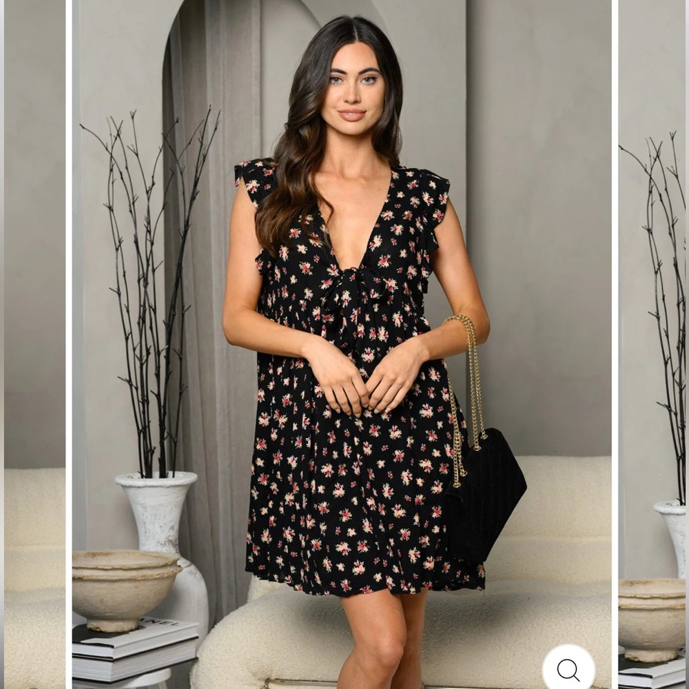 BNWT Ruffle Sleeve Front Tie Mini Dress (Floral Print)